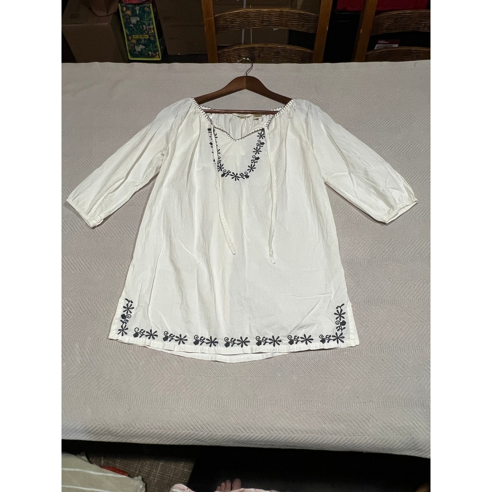 Tantrums Ivory Cotton Embroidered Tunic Blouse Womens Large Beach Coastal Boho